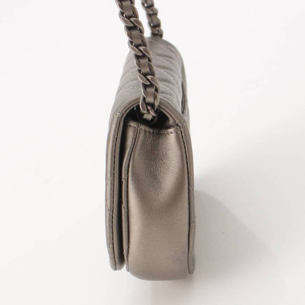 Chanel Metallic Calfskin Shoulder Chain Matelasse Bag Silver